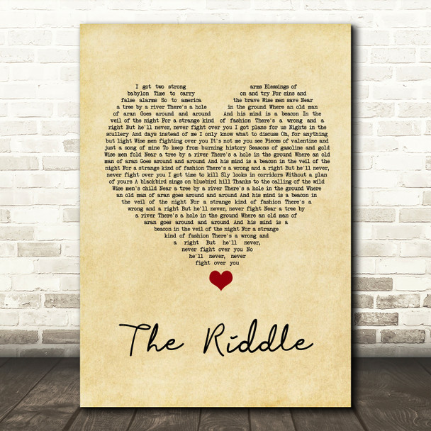 Nik Kershaw The Riddle Vintage Heart Song Lyric Quote Music Print