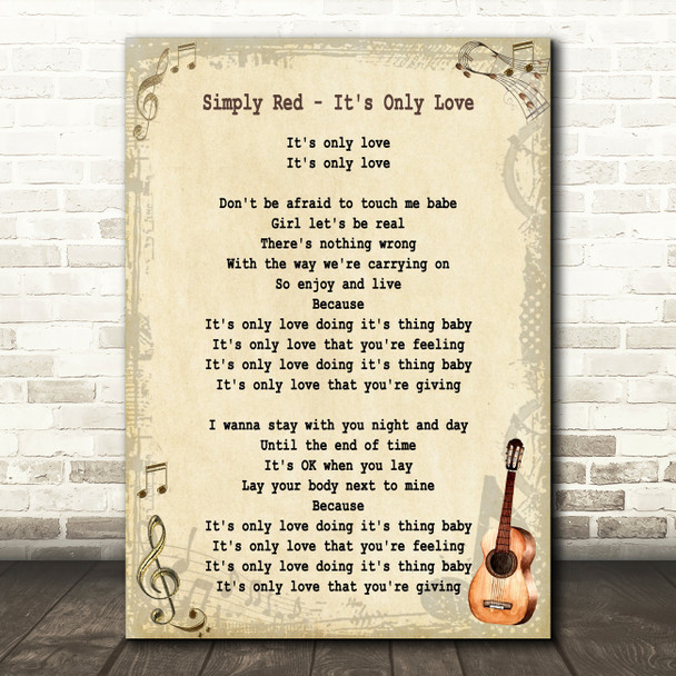 Simply Red It's Only Love Song Lyric Vintage Quote Print