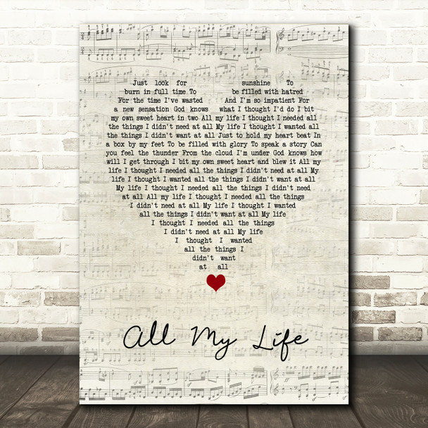 Evan Dando All My Life Script Heart Song Lyric Quote Music Print