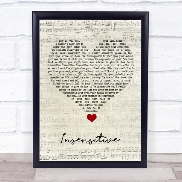 Jann Arden Insensitive Script Heart Song Lyric Quote Music Print