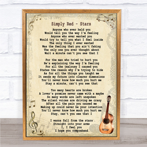Simply Red Stars Song Lyric Vintage Quote Print