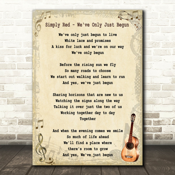 Simply Red We've Only Just Begun Song Lyric Vintage Quote Print