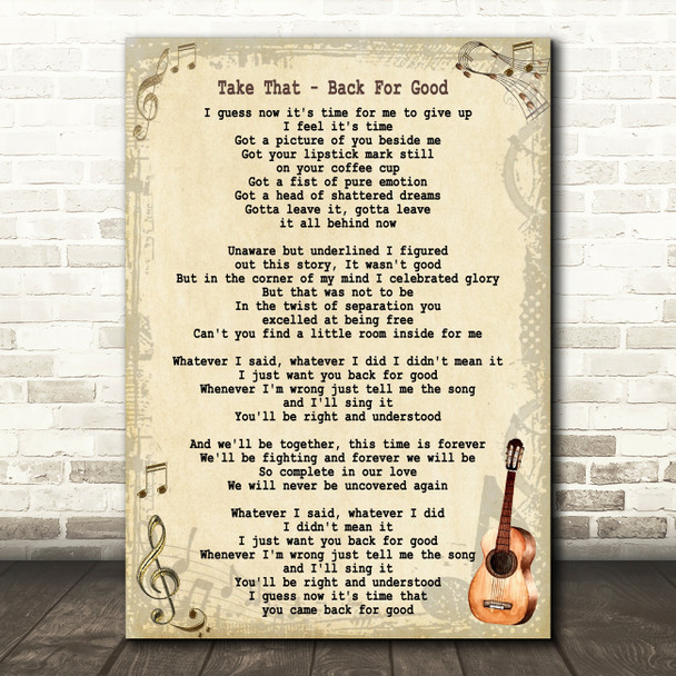 Take That Back For Good Song Lyric Vintage Quote Print