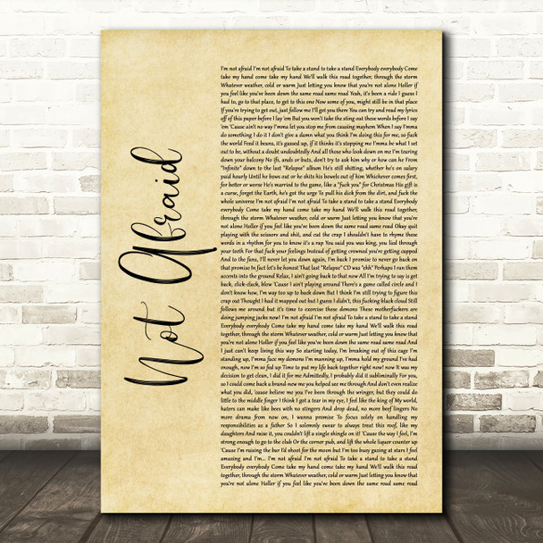 Eminem Not Afraid Rustic Script Song Lyric Quote Music Print