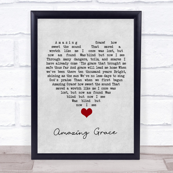 POONAM Amazing Grace Grey Heart Song Lyric Quote Music Print