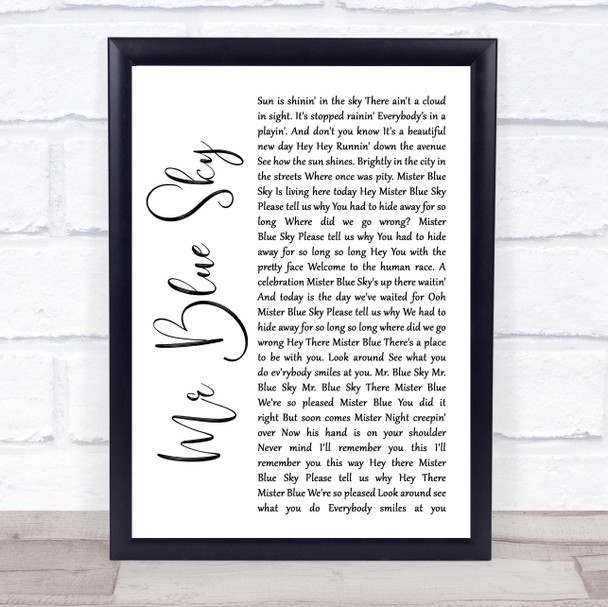 ELO Mr Blue Sky White Script Song Lyric Quote Music Print