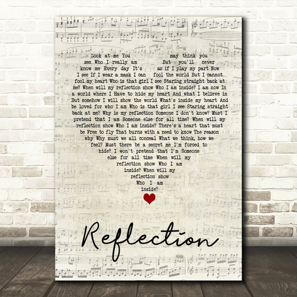 Christina Aguilera Reflection Script Heart Song Lyric Quote Music Print