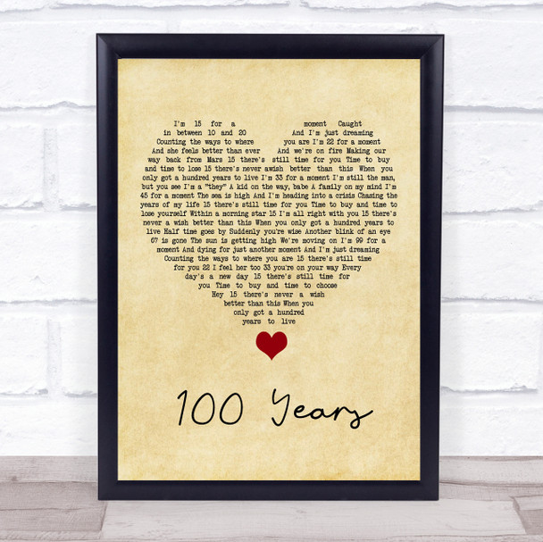 Five For Fighting 100 Years Vintage Heart Song Lyric Quote Music Print