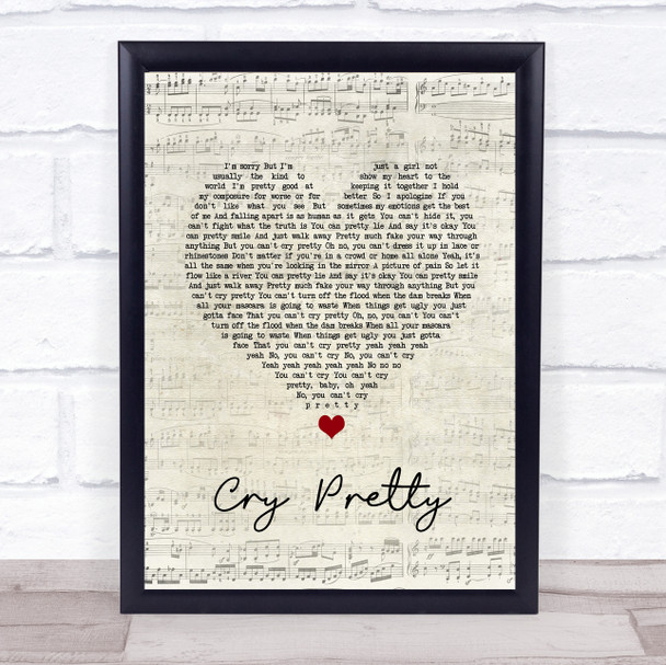 Carrie Underwood Cry Pretty Script Heart Song Lyric Quote Music Print