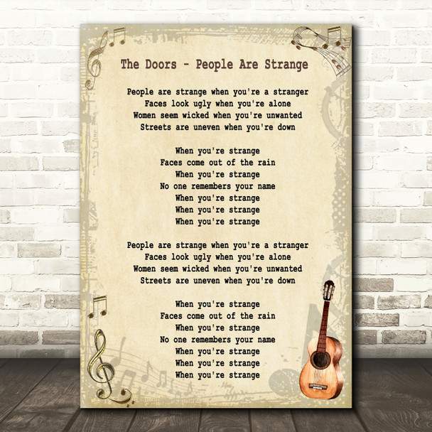The Doors People Are Strange Song Lyric Vintage Quote Print