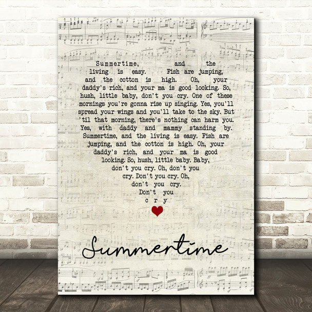 Ella Fitzgerald Summertime Script Heart Song Lyric Quote Music Print