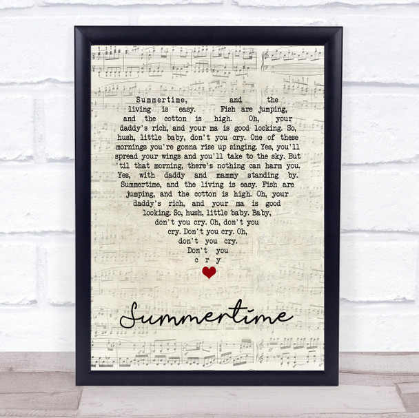Ella Fitzgerald Summertime Script Heart Song Lyric Quote Music Print