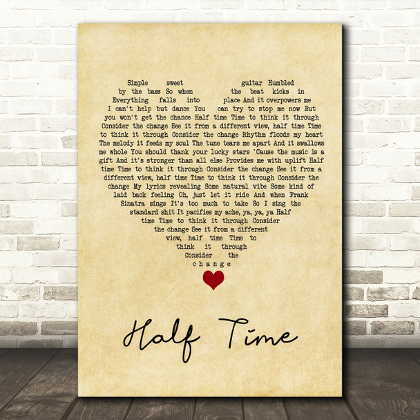 Amy Winehouse Half Time Vintage Heart Song Lyric Quote Music Print