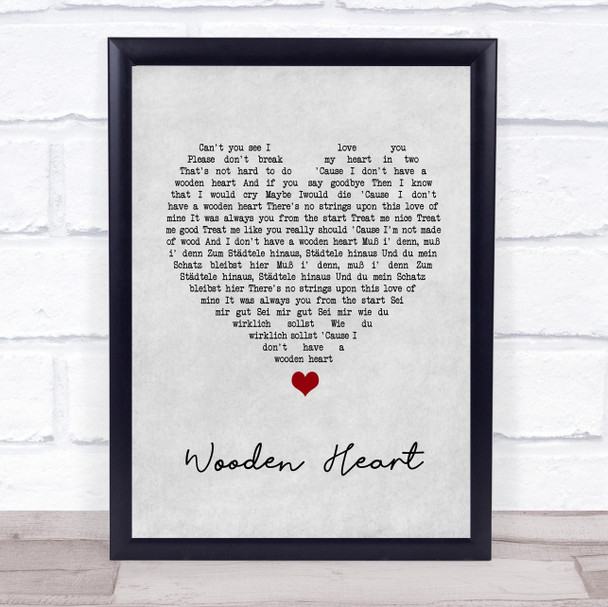 Elvis Presley Wooden Heart Grey Heart Song Lyric Quote Music Print