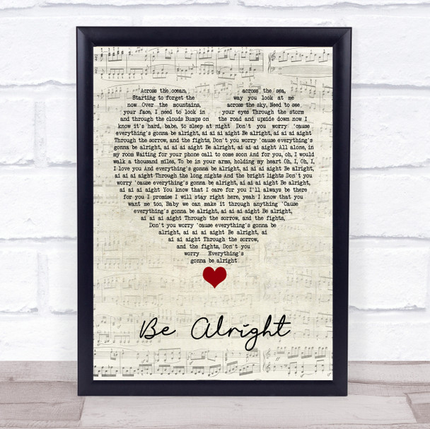 Justin Bieber Be Alright Script Heart Song Lyric Quote Music Print
