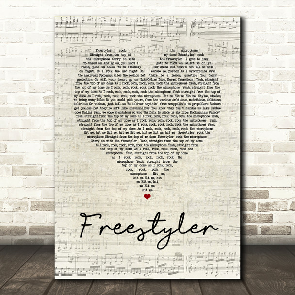 Bomfunk MC's Freestyler Script Heart Song Lyric Quote Music Print