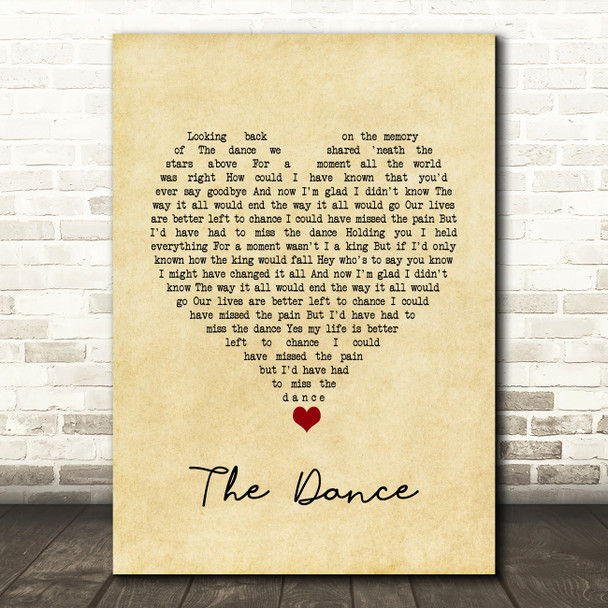 Garth Brooks The Dance Vintage Heart Song Lyric Quote Music Print