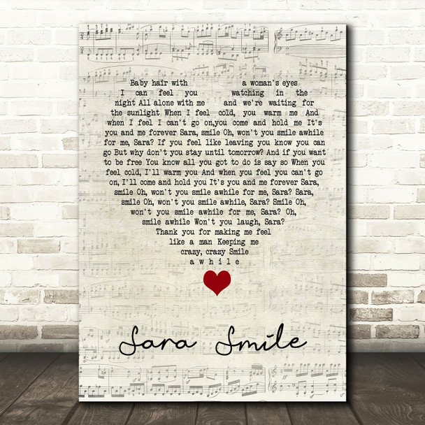 Hall & Oates Sara Smile Script Heart Song Lyric Quote Music Print