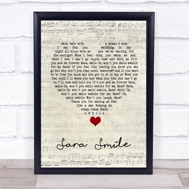 Hall & Oates Sara Smile Script Heart Song Lyric Quote Music Print