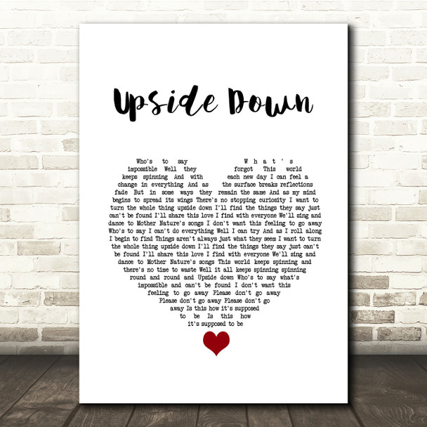 Jack Johnson Upside Down White Heart Song Lyric Quote Music Print