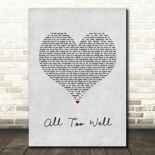 Taylor Swift All Too Well Grey Heart Song Lyric Quote Music Print