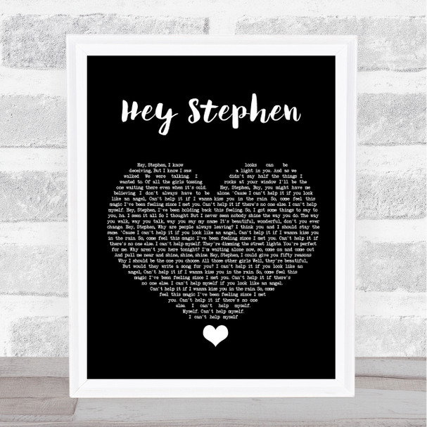 Taylor Swift Hey Stephen Black Heart Song Lyric Quote Music Print