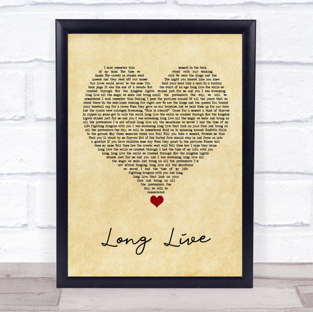 Taylor Swift Long Live Vintage Heart Song Lyric Quote Music Print