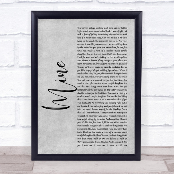 Taylor Swift Mine Grey Rustic Script Song Lyric Quote Music Print