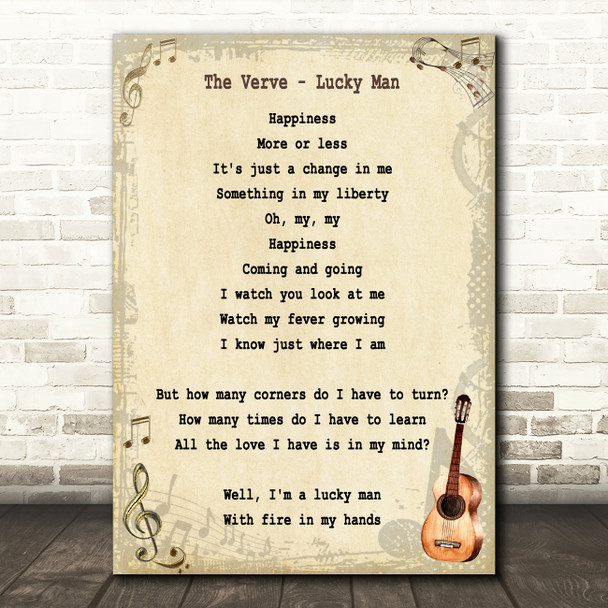 The Verve Lucky Man Song Lyric Vintage Quote Print