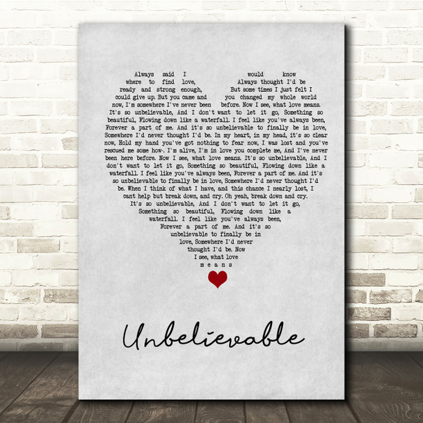 Craig David Unbelievable Grey Heart Song Lyric Quote Music Print