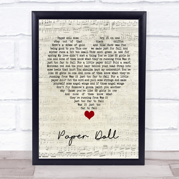 John Mayer Paper Doll Script Heart Song Lyric Quote Music Print