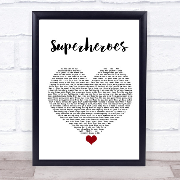 The Script Superheroes White Heart Song Lyric Quote Music Print