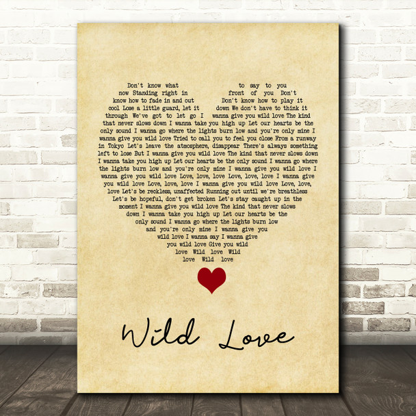 James Bay Wild Love Vintage Heart Song Lyric Quote Music Print