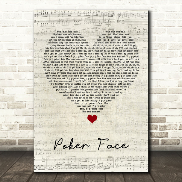 Lady Gaga Poker Face Script Heart Song Lyric Quote Music Print