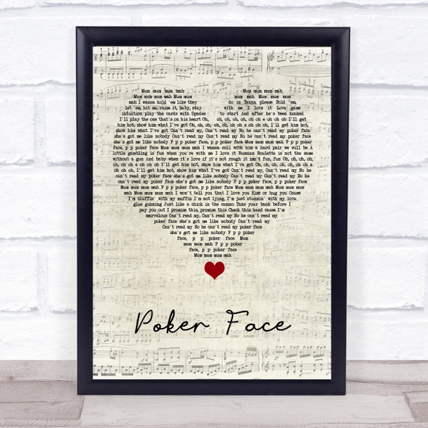 Lady Gaga Poker Face Script Heart Song Lyric Quote Music Print
