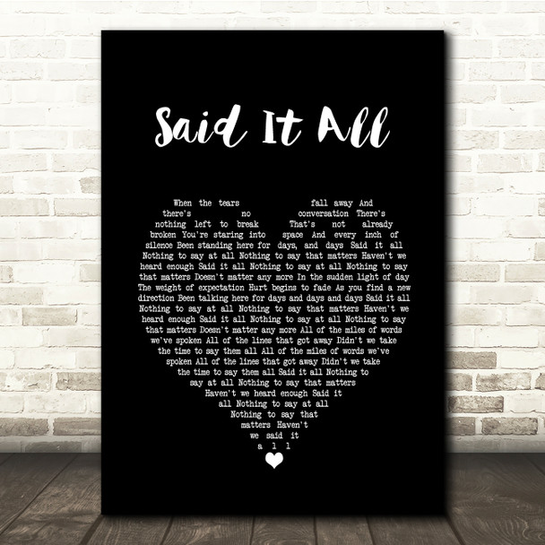 Take That Said It All Black Heart Song Lyric Quote Music Print