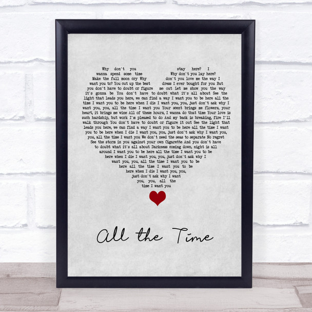 The Kooks All the Time Grey Heart Song Lyric Quote Music Print