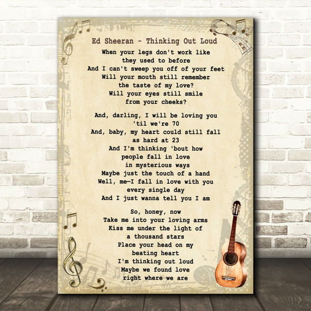 Ed Sheeran Thinking Out Loud Song Lyric Vintage Quote Print