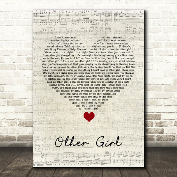 Filmore Other Girl Script Heart Song Lyric Quote Music Print