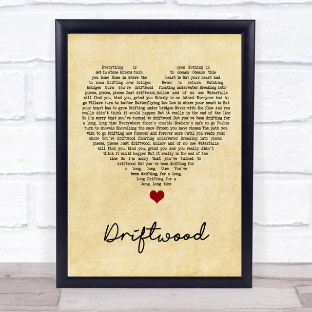 Travis Driftwood Vintage Heart Song Lyric Quote Music Print