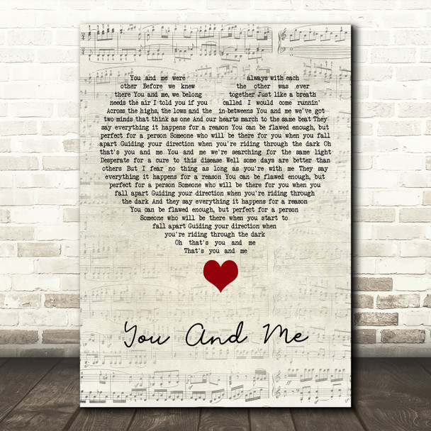 You+Me You And Me Script Heart Song Lyric Quote Music Print