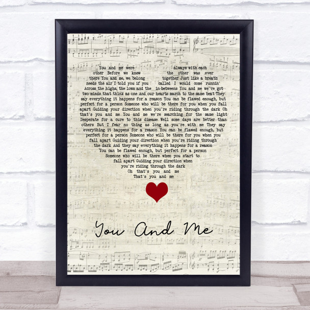 You+Me You And Me Script Heart Song Lyric Quote Music Print