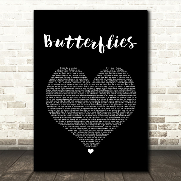 samsa butterflies Black Heart Song Lyric Quote Music Print