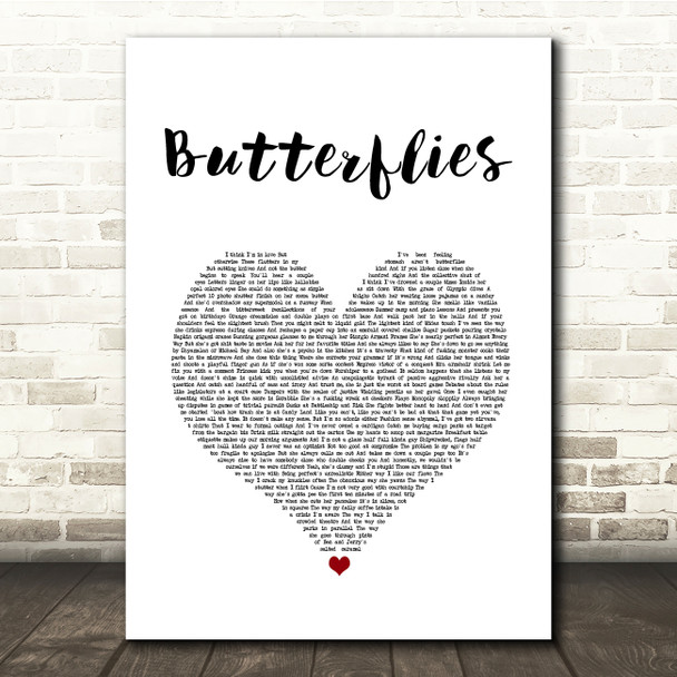 samsa butterflies White Heart Song Lyric Quote Music Print