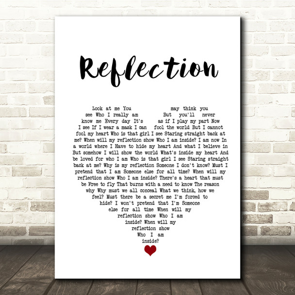 Christina Aguilera Reflection White Heart Song Lyric Quote Music Print