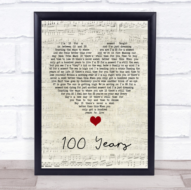 Five For Fighting 100 Years Script Heart Song Lyric Quote Music Print