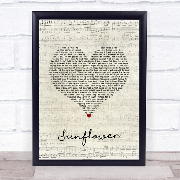 Rex Orange County Sunflower Script Heart Song Lyric Quote Music Print