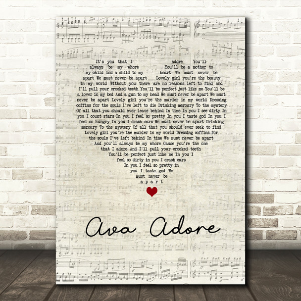 Smashing Pumpkins Ava Adore Script Heart Song Lyric Quote Music Print