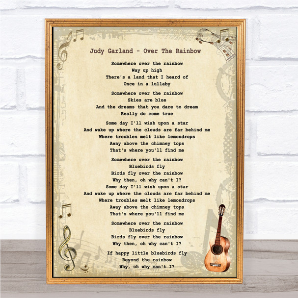 Judy Garland - Over The Rainbow Song Lyric Guitar Quote Print