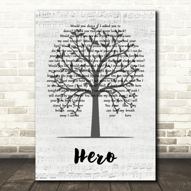 Enrique Iglesias Hero Music Script Tree Song Lyric Quote Music Print